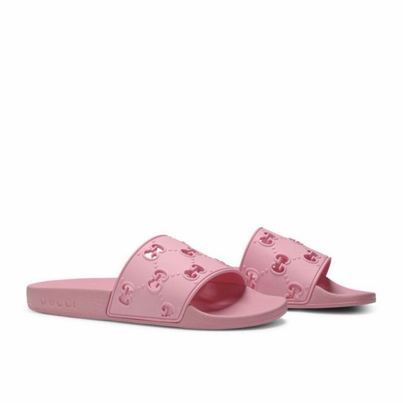 Gucci Pink Embossed Logo Slides